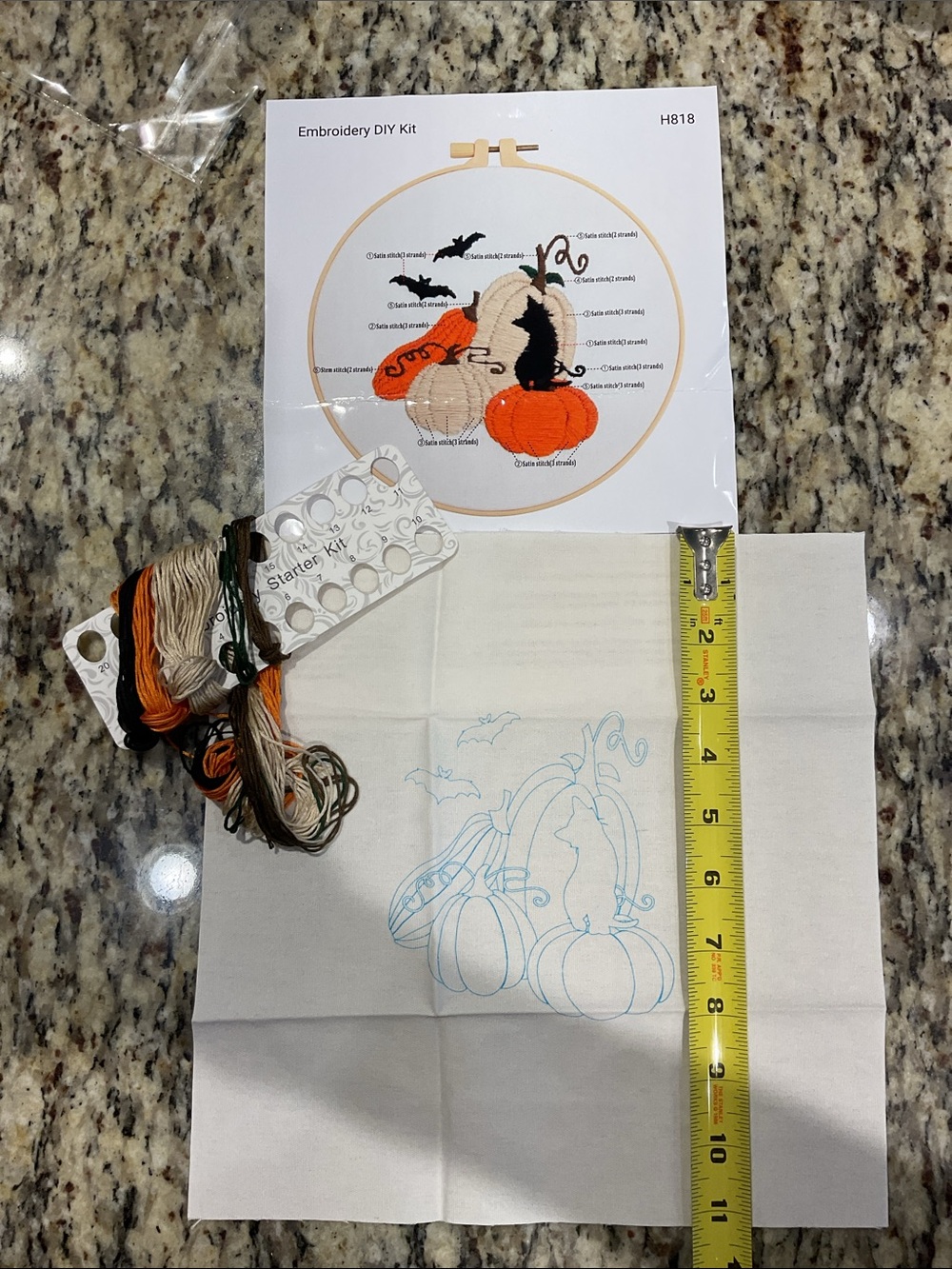 Embroidery DIY Pumpkin Kit with Threads - Orange & Cream